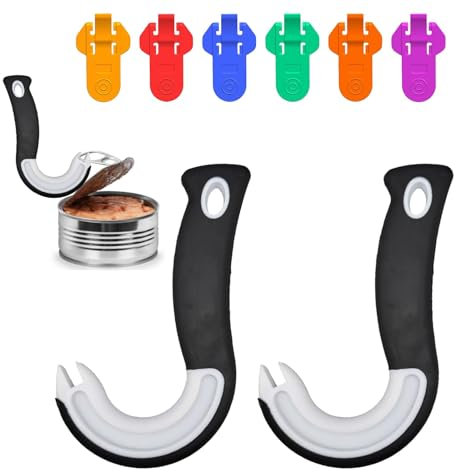 2 Stück Ring Pull Dosenöffner Set, Arthritis Hilfsmittel Dosenöffner mit 6 Stück Manuelle Einfache Dosenöffner, J-förmiger Tragbarer GlasÖffner für Schwache Hände Dosenöffner die Funktionieren