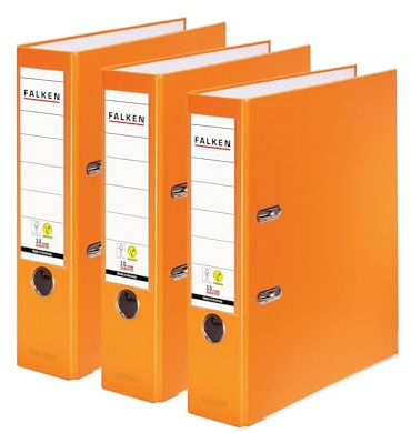 Falken Confezione da 3 raccoglitori in plastica PP-Color Vegan. Prodotto in Germania. 8 cm, DIN A4, arancione