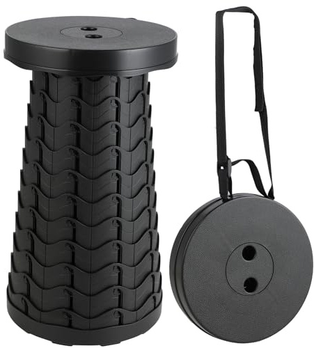 KITDAHOM Taburete Telescópico Portátil - Taburete Plegable Retráctil 25 x 6-45cm - Versión Mejorada Capacidad máxima 180 kg - para Camping, Jardín, Pesca, Parrilladas (Negro)