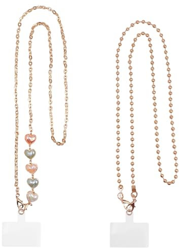 Cadena para teléfono móvil, 2 unidades, cadena universal para teléfono móvil, para la mayoría de smartphones, correa para colgar para teléfono móvil, cadena para teléfono móvil, corazón, cordón