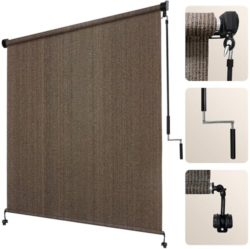 Artpuch Outdoor Roller Shades with Splicing Design, 10' W x 8' H Exterior Cordless Patio Shades Roll Up Blinds for Porch, Gazebo, Pergola, Balcony, Mocha