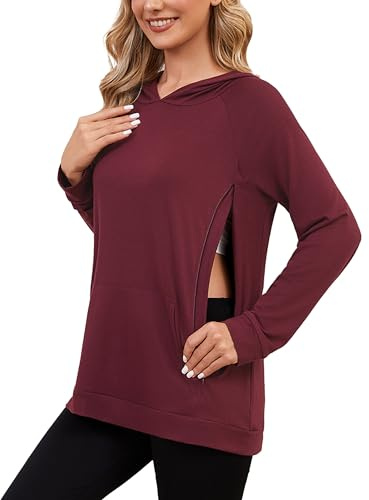 Love2Mi Femme Pull d’allaitement avec fermeture éclair invisible, Pull de grossesse à manches longues pour la grossesse et l’allaitement, XL