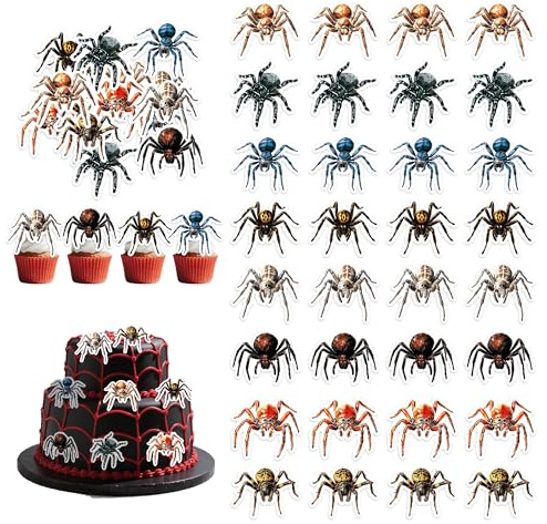 72Pcs Edible Halloween Spider Cupcake Toppers Spider Cupcake Toppers for Halloween Theme Baby Shower Kids Birthday Party Cake Decorations Supplies