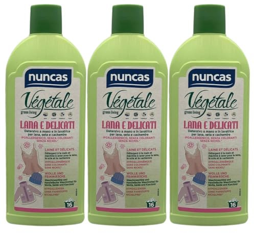 Detersivo a Mano e in Lavatrice per Lana, Seta e Cachemire, Ipoallergenico, Senza Coloranti, Senza Nichel, 500ml (3 Unità)