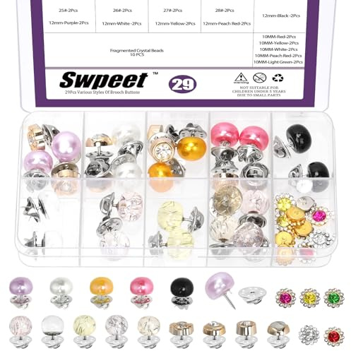Swpeet 38Sets 4 estilos Multicolor No coser perla botones Pins, Kit de botones de broche de strass, Anti-exposición de las mujeres de la camisa broche, Cubrir el botón, Pin botón de seguridad