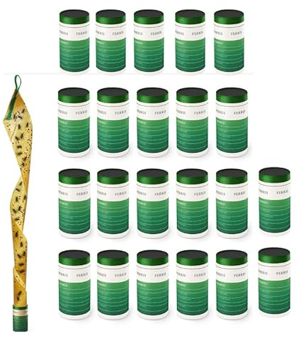 FERRIS 24-pack klibbiga flugfångarfällor – superklibbig flugfälla för fruktflugor, myggor, insekter, getingar och flygande insekter, inomhus- och utomhusbruk, giftfri flugpapperstejp