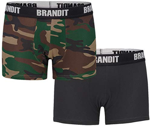 Brandit Boxer Shorts Logo 2 Pack, Farbe: Woodland+Black, Größe: 3XL