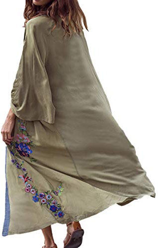 L-Peach Damen Langes Strickjacke Kimono Kleid Strandkleid Bikini Cover Ups Pareo