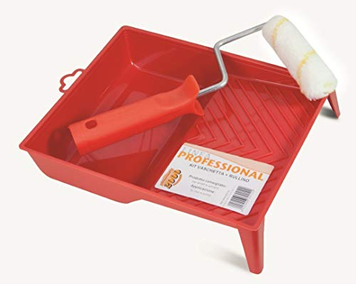 PENNELLIFICIO 2000 | Kit de rodillo y bandeja para pintar, juego de pintura, rodillo para esmalte, resistente a disolventes, tamaño 10 cm, diámetro 15 mm, fabricado en Italia