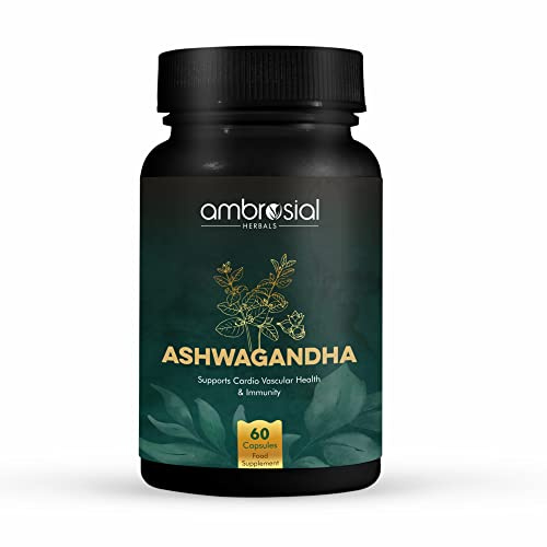 Ambrosial Ashwagandha Capsules 500mg per Capsule | High Strength Ashwagandha Root Powder| Herbal Supplement with Immunity Support | Non-GMO & Gluten Free (Pack of 1)