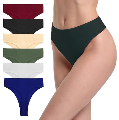 GAREDOB Lot de 6 strings en coton côtelé taille haute sans couture pour femme, Lot de 6 strings hauts, 3X-Large