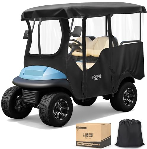 10L0L Recinzione di guida per carrello da golf per 4 passeggeri per auto da club precedente/avanti/tempo con tetto esteso 240 cm, finestra trasparente su 4 lati, copertura antipioggia 600D per tutte