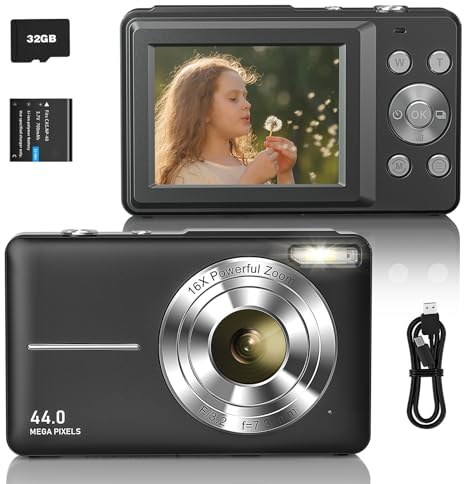 Sevenat Digitalkamera Fotokamera FHD 1080P 44MP Fotoapparat Digitalkamera 16X Digitalzoom Kompakt Einfache Tragbare Digital Kamera für Kinder Senioren Mädchen Anfänger Teenager Studenten