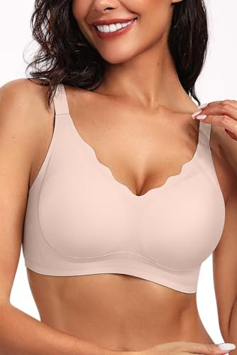 Vertvie Bras for Women Non Wired Seamless Wireless Push Up Bra Comfort Support Full Coverage Bralettes Scalloped Padded Sports Everyday Bra (Skin,XL)