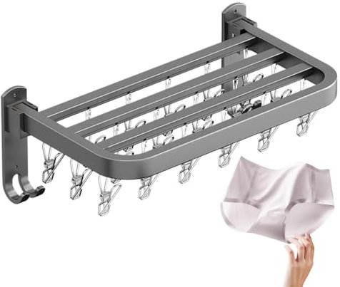 Stendibiancheria – Appendiabiti pieghevole retrattile da parete, 40 cm, in acciaio al carbonio, stendibiancheria con 18 clip, gancio pieghevole retrattile da parete, appendiabiti da parete accordiano
