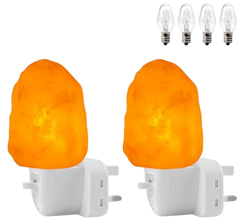 2-Pack Plug in Night Light Salt Lamp, Natural Shape with ON/Off Switch, 4 Extra Bulbs, switchable and Unique Wall Light Makes for The Perfect Choice for Gifts.