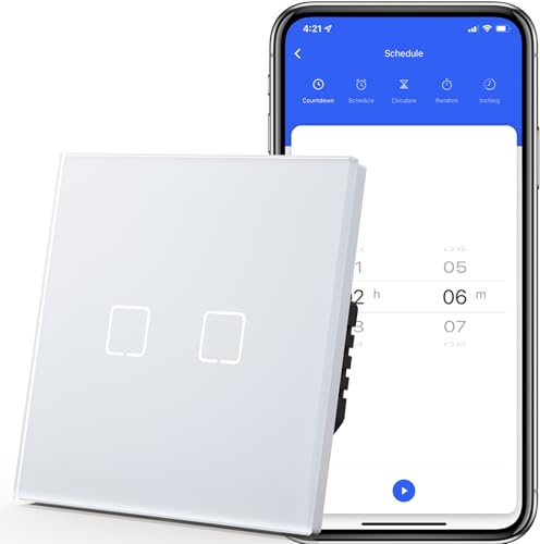 MVAVA Touch Lichtschalter Unterputz, Wlan Alexa Smart Lichtschalter Kompatibel mit Alexa/Google Home Work mit Tuya/Smart Life, Glas Alexa, Neutrale Leitung Benötigt 2 Fach 1 Weg, Glas