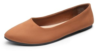 DREAM PAIRS Women’s Flats Comfortable Slip On Business Work Office Casual Suede Ballet Flats Pointed Toe Dress Shoes，Brown，Size 7