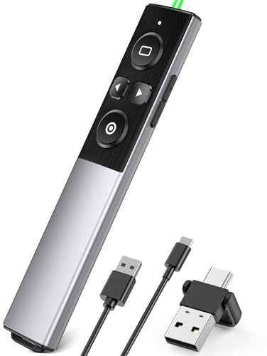 Presenter, 2 in 1 USB e ricevitore di tipo C Pointer per presentazioni, 2,4 GHz, presentatore wireless ricaricabile con commutazione finestra/collegamento ipertestuale per Windows/Mac ISO/Linux