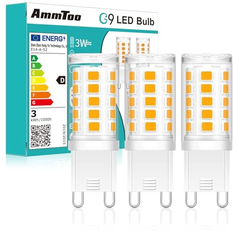 AmmToo G9 LED Lampen Warmweiß - 3W Ersatz 40W Halogenlampen 410LM, 2700K Standardisierter G9 Leuchtmittel Birnen, Kein Flackern, Nicht Dimmbar, AC 220-240V (3 Stück Warmweiß)