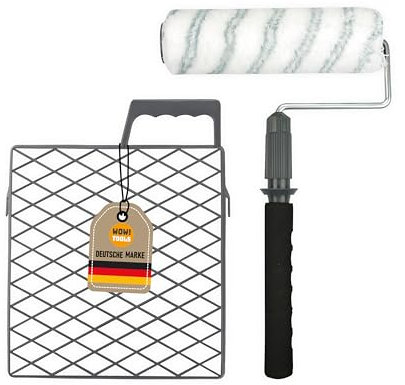 WOW!TOOLS Maler-Set Soft Grip 3-tlg. – Teleskop-Rollerbügel 40–80 cm, Ersatzwalze 25 cm und Abstreifgitter