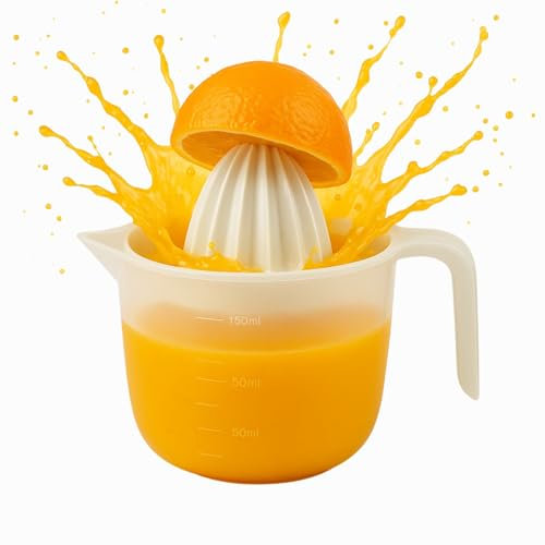 CHEFZOCO Exprimidor de plástico, Exprimidor manual, Formato Jarra 600 Ml, Incluye asa para servir o transportar, Apto para Naranjas, Limones, y otros cítricos, 15 cm Altura, Color transparente