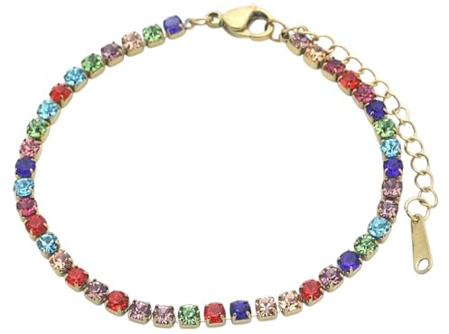 meberg Karma MTB091-042 tennisarmband damer kristallarmband justerbart silver eller guld med klara eller färgglada stenar glitter armband med karbinhake delikat, filigran och elegant, 16,5 x 0,3 cm