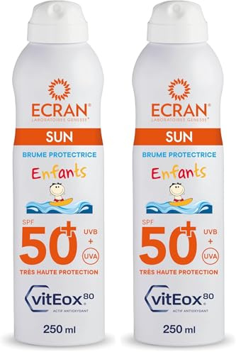 ECRAN® - Brume Protectrice Enfant - Très Haute Protection - Technologie vitEox80 - Vitamine E - Protection UVA, UVB, Lumière Bleue, Coups de Soleil - Protection Solaire SPF 50+ - Résistante à l'eau