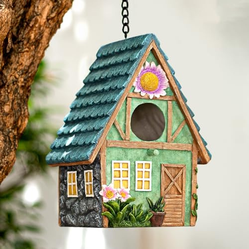 Lotvic Bird House, 15.5x13x21.4cm Large Wooden Bird Box, Outdoor Hanging Birdhouse for Small Wild Birds, Robin Bird Houses for Garden, Bird Nesting Box for Mockingbirds,Hummingbirds,Parrots,Blue Tits