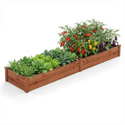 COSTWAY Upphöjd bädd, trädgårdsbädd, trä, 240 x 60 x 25 cm, planteringslåda för grönsaker, blommor, örter, frukt, blomlåda, blomrabatt, växtbädd, för bakgård, trädgård, gräsmatta (brun)