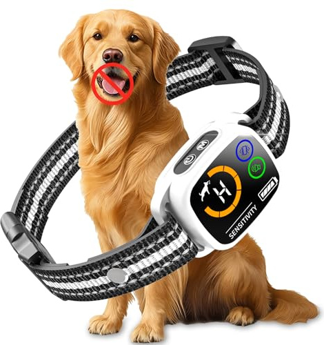 PatteSage Collier Anti aboiement Chien, Collier Electrique pour Chien 6 Niveaux de Sensibilité, Modes Son/Vibration/Vibration Forte Rechargeable, Étanche IP67 pour Petit Moyen Grand Chiens - Blanc