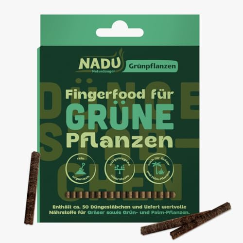 NADU organischer Dünger für Grünpflanzen, 50 Düngestäbchen – 100% natürlich, Langzeitwirkung, gesunde & grüne Blätter, haustierfreundlich, Made in Germany