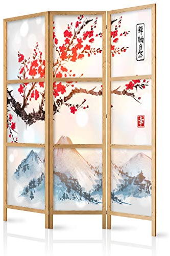decomonkey Paravent Raumteiler Innen Weiß Landschaft Gebirge Baum 135x171 cm 3 Teilig Room Divider Wall Raumteiler Stehend Trennwand Sichtschutz Spanische Wand Sichtschutzwand Wohnzimmer Holz Spa