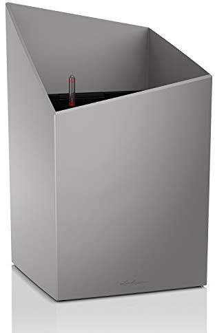 LECHUZA CURSIVO Premium 30 hochwertiges Pflanzgefäß mit Erd-Bewässerungs-System, silber metallic, 30x30x49 cm