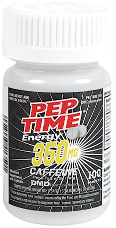 PEPTIME Energy Tablets, Vitamin B6 and B12 Caffeine Pills, 350 mg Caffeine per Serving, Physical Performance and Focus Supplement, 100 Count