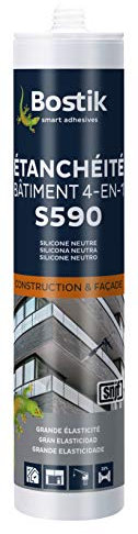 Bostik S590 – Mastic d'Étanchéité Bâtiment 4 en 1 – Intérieur et Extérieur – Joints De Calfeutrement, Dilatation, Façade Et Vitrage – Couleur : Translucide – Cartouche 300 ml