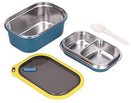 Bento box, scatola portaoggetti per alimenti Scatola portaoggetti in acciaio inox da 1,2 litri Bento Box a doppio strato a prova di perdite Scatola portaoggetti(Blu)