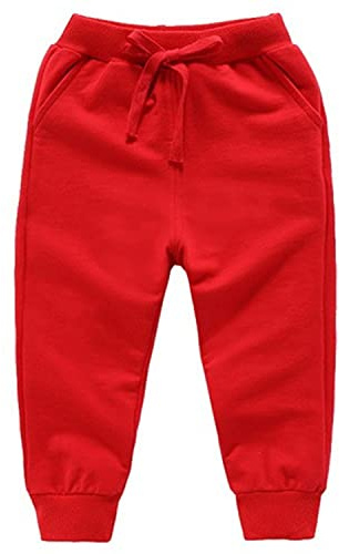 CuteOn Unisex barn, elastisk midja, bomull, varma byxor, babybyxor, underdelar 1–5 år, Tunn röd, 6 År
