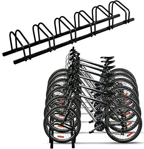 COSTWAY 4/5/6 Bike Rack, Steel Bicycle Floor Parking Stand, Cycling Garage Storage Organizer for Child, BMX, Road and Mountain Bikes (Black-6 Bike)