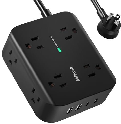 Power Strip Surge Protector - Flat Plug, Wall Mount, 8 Wide Outlets with 4 USB Ports (2 USB C), 5FT Heavy Duty Extension Cord with Multiple Outlets, Charging Station Overload Protection for Home Dorm