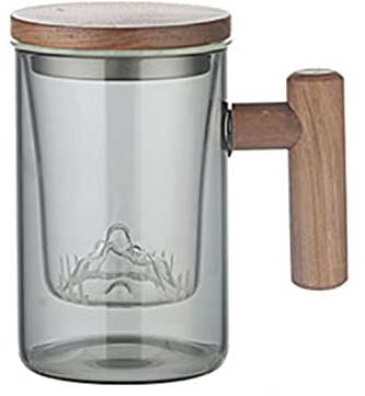 MYMM 17oz Glass Tea Cup - with Infuser and Lid, Thick Borosilicate Glass Tea Infuser Cup, Tea Brewer Cup for Home and Office Brewing (500ml, Smoke Gray)