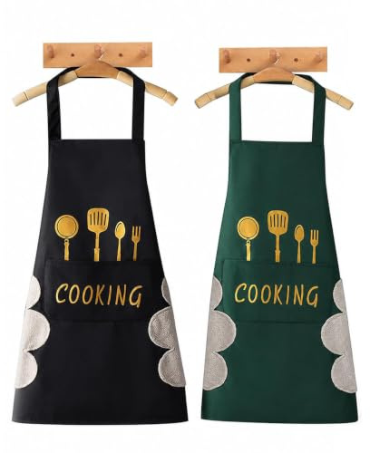 2 Grembiuli da Donna, Grembiule da Cucina, da Donna, con Grande Tasca, Impermeabile, Spesso, Tracolla Regolabile per Cucinare, Cuocere, Lavori Domestici