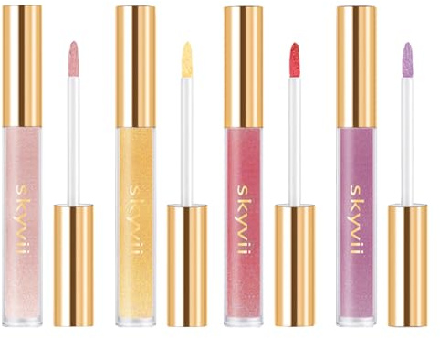 Ensemble de 4 Rouges à Lèvres Liquides Shimmer Mirror, Ensemble de Brillants à Lèvres Hydratants,Ensemble de Repulpeurs de Lèvres Hydratants Superposables