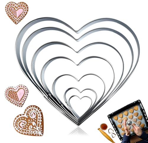 Set-7 Herz Ausstecher, 2.5cm,3.5cm,5.5cm,7.6cm, 10cm, 11.6cm,12.8cm, Kleine bis große Ausstechformen, Lustiges DIY, Edelstahl Ausstecher Set, Silber