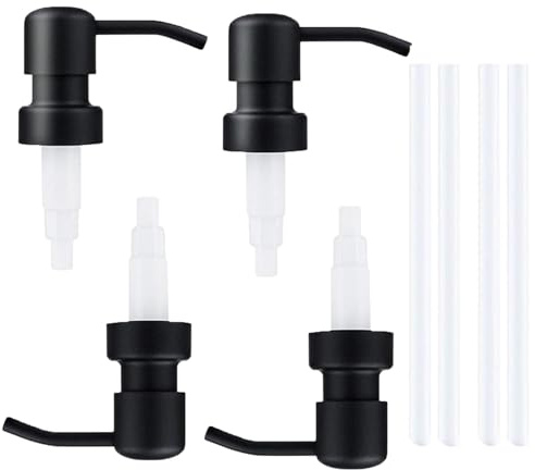 4Pcs Soap Dispenser Pump Head Replacement Spare, Stainless Steel Liquid Pump Head Soap Pump Replacement Spare Screw On Pump Head Black Bottle Pump Head for Liquid Lotion Jars Bottles Kitchen Bathroom