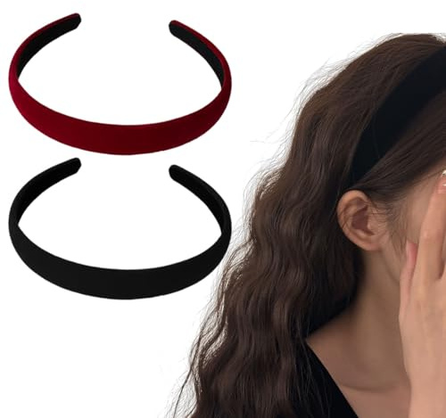 2 Pièces bandeaux rembourrés en velours pour femme, Style rétro, Solides et simples, Bijou de cheveux vintage, Pour femmes et filles (noir/bordeaux)
