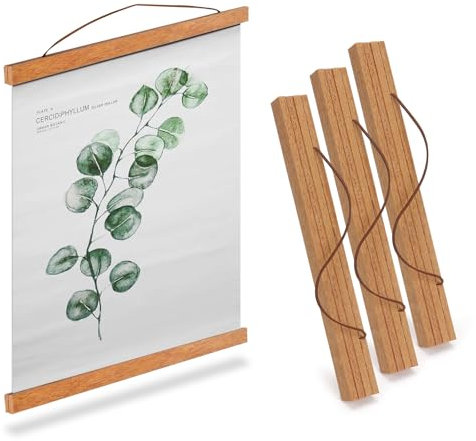 ZOLGINAH 3 Supporti per Poster A4, Supporto Magnetico per Poster, Cornice in Legno di Teak per Appendere Poster (3 pezzi 21 cm)