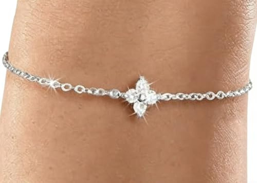 Kabwea Bracelet Trèfle à Quatre Feuilles en Argent Sterling S925 et Or pour Femme, (7 x 7 x 1,5 cm Boîte Cadeau), Or, L