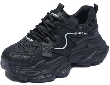 Basket Femme Legere Plateforme Chaussure de Marche Mode et Sport Respirant Confort Sneakers Noir 40