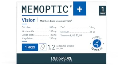 Densmore-MEMOPTIC+|Vision, Mémoire, Concentration- Formule plus complète et mieux dosée : Citicoline, Ginkgo Biloba, Nicotinamide, Magnésium, Zinc - Soutien la production de NAD+-30 comprimés sécables